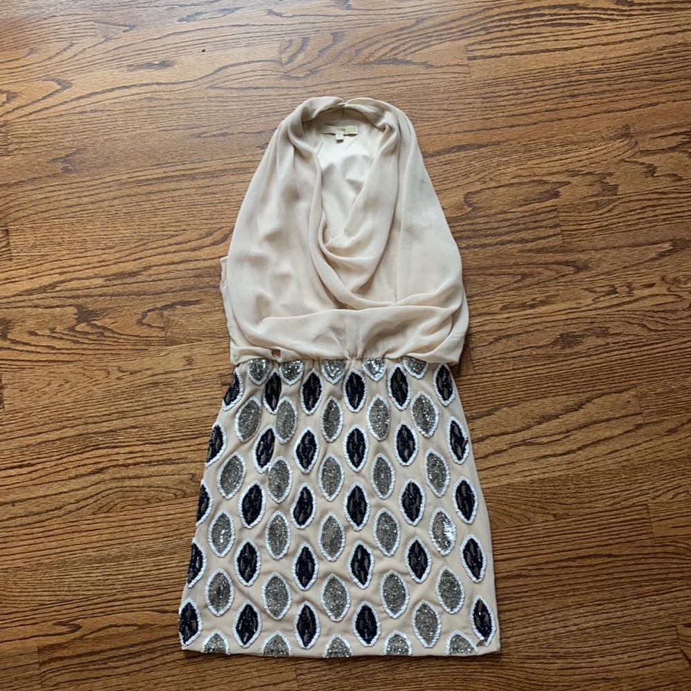 Cocktail Party Dress Nude Halter Style